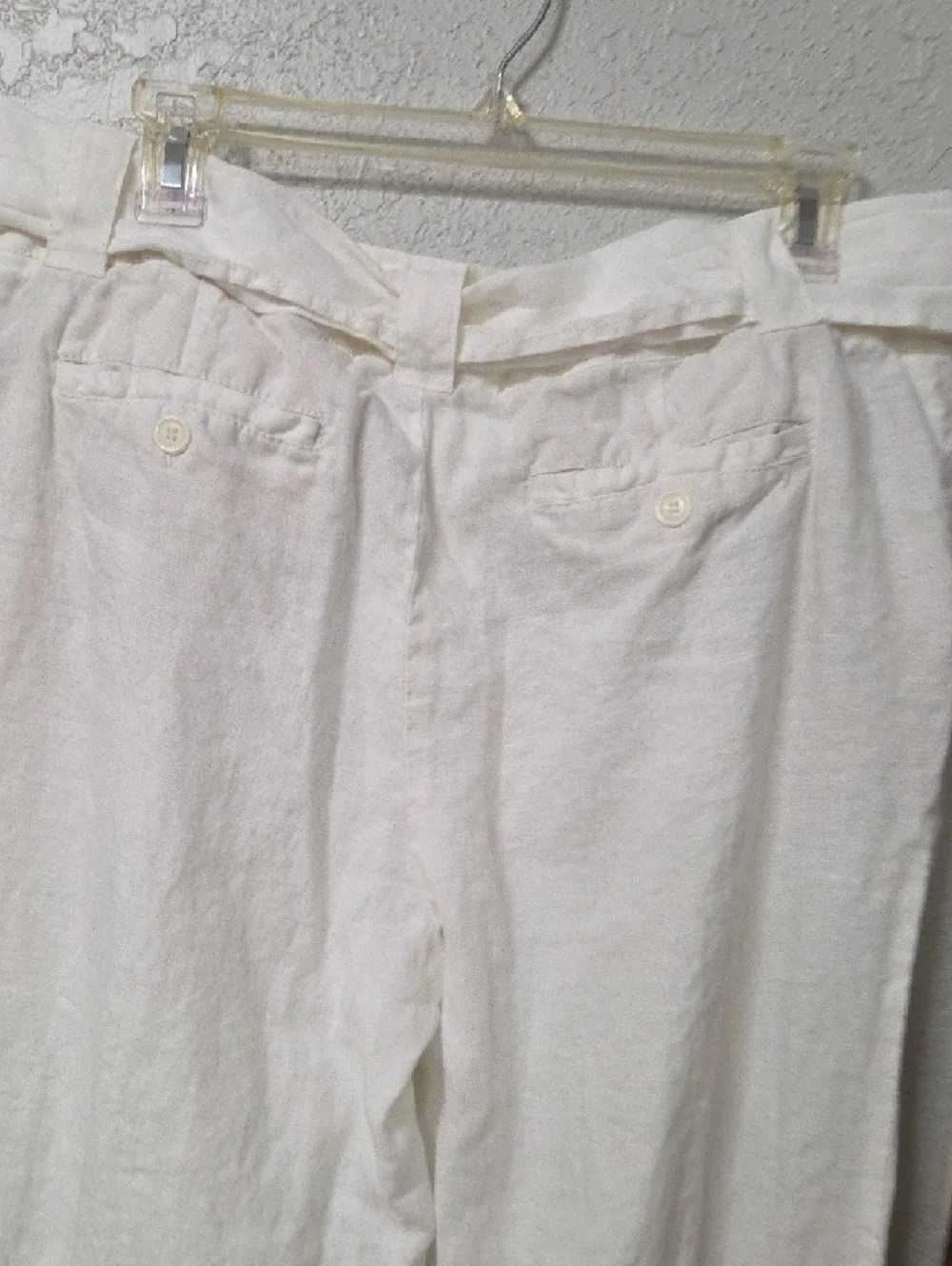 White Linen Wide Leg Pants Size 12 High Waist Tie Front Summer Resort Casual - Picture 5 of 5